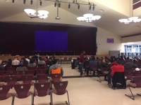 Approximately 40 parents of Round Rock ISD students spoke at a Feb. 13 meeting on proposed boundary changes. (Taylor Jackson Buchanan/Community Impact Newspaper)