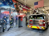 A mural showcasing the events of 9/11 has been hand-painted in the bay area of Fire Station 8. (Courtesy Plano Fire-Rescue)