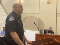 Lakeway Police Chief Todd Radford addresses City Council during the Feb. 18 meeting. (Brian Rash/Community Impact Newspaper)