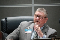 Conroe ISD trustee John Husbands voiced many concerns about the district's rezoning plan. (Andy Li/Community Impact Newspaper)