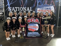 The Smithson Valley High School freshman cheer team won first place at the NCA Senior & Junior High School National Championship on Feb. 1-2 in Dallas. (Courtesy Comal ISD)