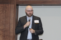 Jordan Brooks, market specialist at ALN Apartment Data, speaks at the Houston Apartment Association’s Montgomery County State of the Submarket Breakfast on Feb. 18. (Eva Vigh/Community Impact Newspaper)