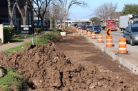 Crews at Hwy. 6 and Town Center Boulevard are preparing to pour concrete for the new outermost, southbound lane. (Claire Shoop/Community Impact Newspaper)