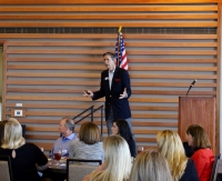 Brad Lancaster, Lake Travis ISD's superintendent, addresses the Lake Travis Chamber about the state of the school district Sept. 21, 2017. (Nicholas Cicale/Community Impact Newspaper)