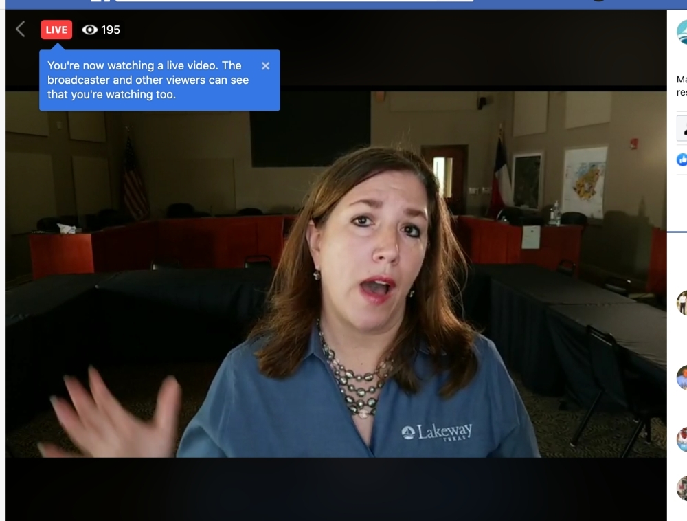 Lakeway Mayor Sandy Cox gave a live update through Facebook on the current local coronavirus response efforts March 19. (Screenshot)