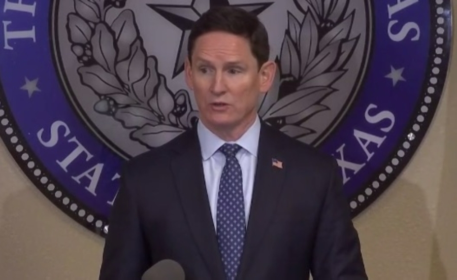 Dallas County Judge Clay Jenkins speaks at a news conference on the COVID-19 pandemic. (Screenshot courtesy FOX 4 News)