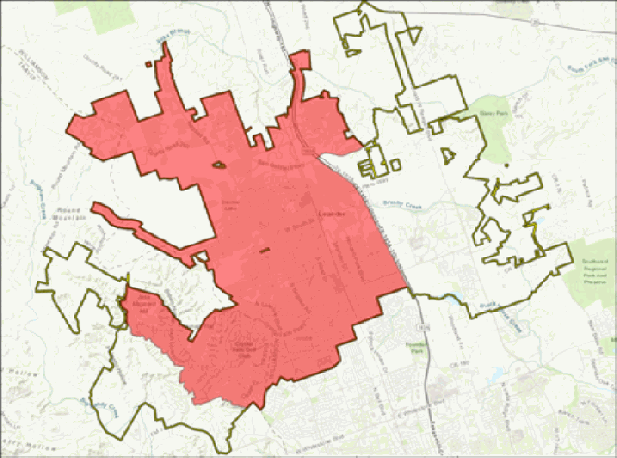 The red area shows the part of Leander under a boil water notice. (Courtesy city of Leander)