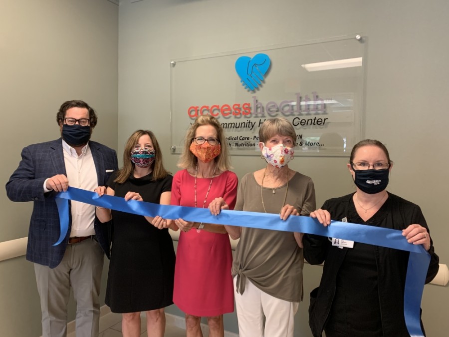 From left: AccessHealth CEO Michael Dotson; Suzy Morton, chief of Fort Bend County District Attorney’s Office Child Abuse Division; Ruthanne Mefford, CEO of Child Advocates of Fort Bend; CAFB Board President Betty Baitland; and Sandra Sanchez, director of the Harris Health System Forensic Nursing Program, are pictured at the opening of the new clinic. (Courtesy Child Advocates of Fort Bend)