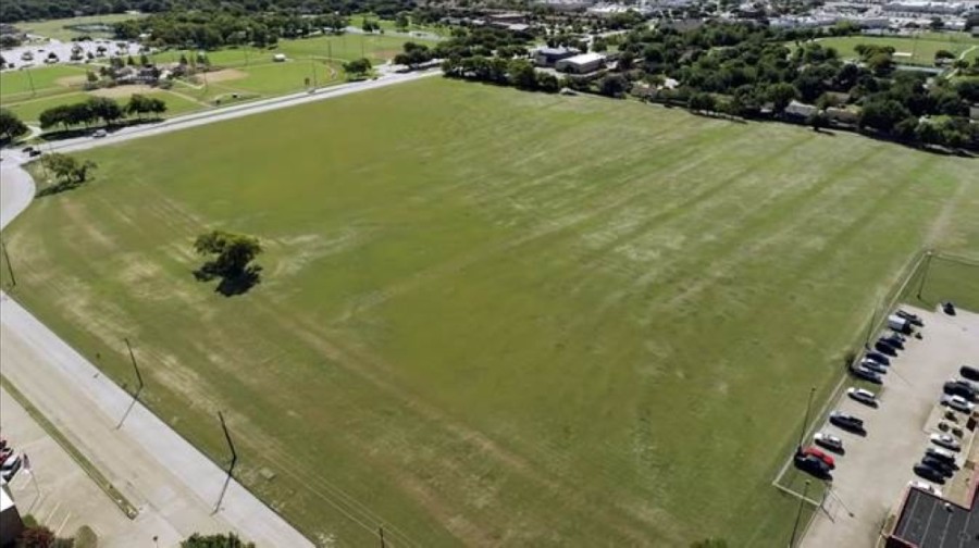 An aerial image of the 26-acre property shows where a potential field sports facility may be housed in the future. (Courtesy city of Richardson)