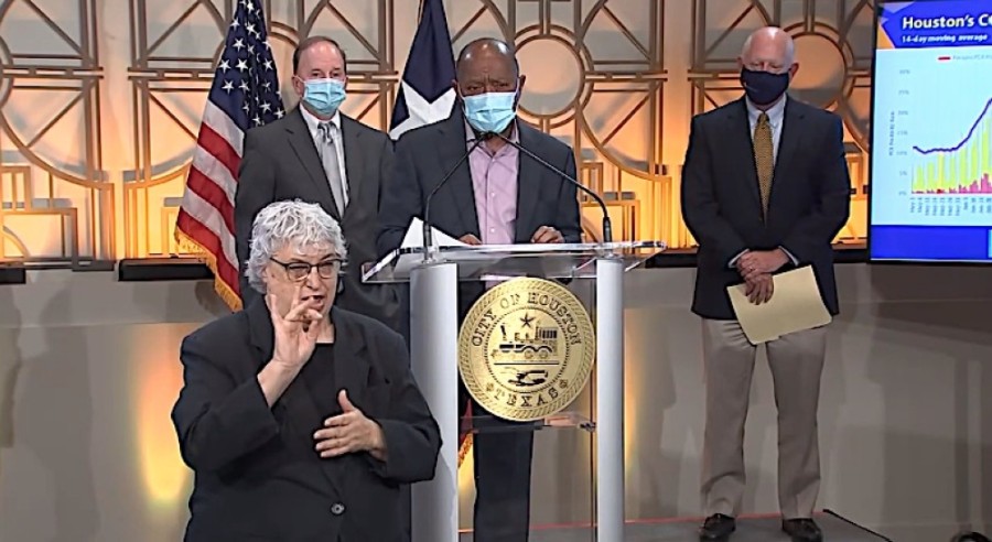 "Remember, we don't want to invite COVID-19 to the dinner table," Houston Mayor Sylvester Turner said at a Nov. 23 press conference urging caution amid rising COVID-19 positivity rates. (Screenshot via ABC13)
