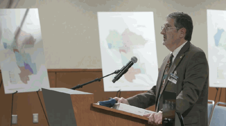Conroe ISD Deputy Superintendent Chris Hines provided trustees with an update on the district's rezoning proposals centering on a new elementary school in the Caney Creek feeder zone. (Screenshot via Conroe ISD YouTube)