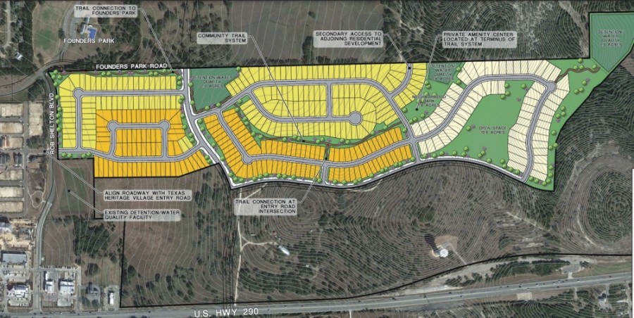  Ashton Woods Homes is planning a 375-unit residential community on 100 acres at the north end of a property known as the Cannon Tract. (Site plan courtesy the city of Dripping Springs)
