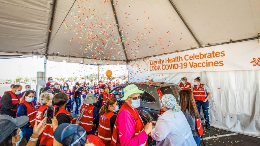 Dignity Health in Arizona administered its 100,000 dose of the COVID-19 vaccine Feb. 6 at Chandler-Gilbert Community College, according to a news release from Dignity Health. (Courtesy Dignity Health)