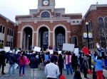 Dozens of local residents gathered Feb. 27 at Lewisville City Hall to protest a military coup that occurred a few weeks earlier in Myanmar. (Aubrey Galloway/Community Impact Newspaper)