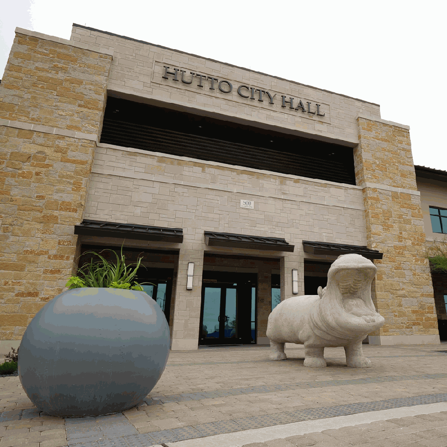 Hutto ISD students are invited to submit design ideas for the two hippo statues in front of Hutto City Hall and Innovation Business Park. (Courtesy Hutto ISD)