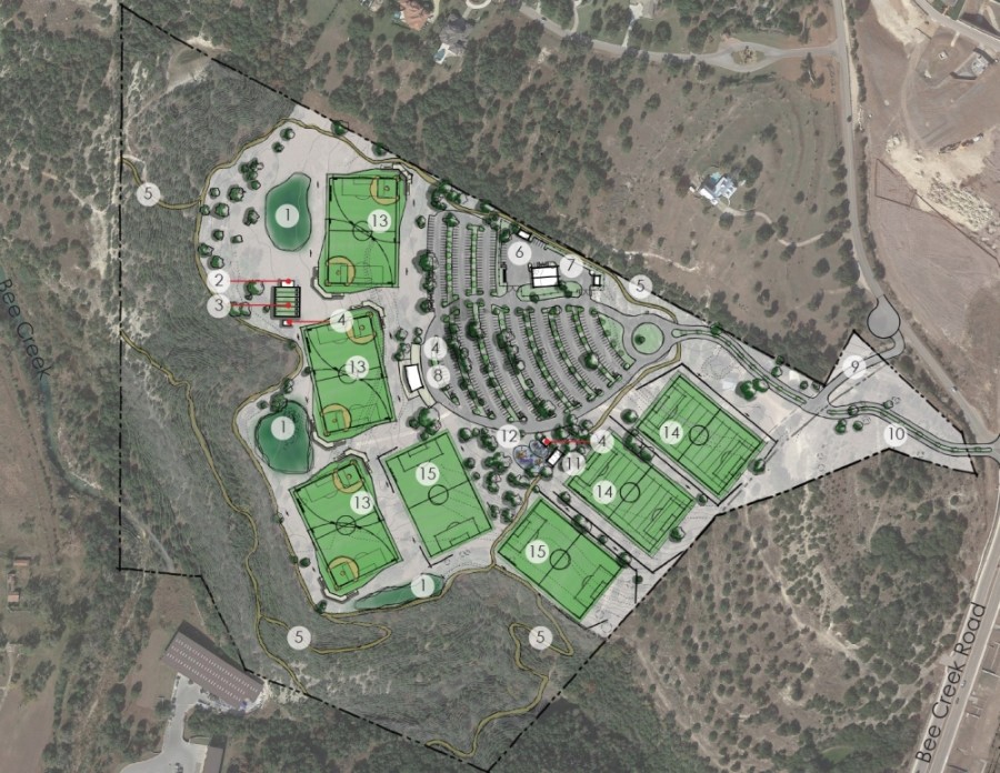 Map of plans for the Bee Creek Sports Complex