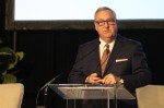 Gil Staley presented an annual report on major and mid-size employers in The Woodlands area at the Economic Outlook Conference on April 14. (Andrew Christman/Community Impact Newspaper)