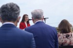 Mayor Jane Hughson speaks during a groundbreaking for medical marijuana company Goodblend in San Marcos on April 19. (Warren Brown/Community Impact Newspaper)