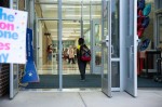 Student walking into school.