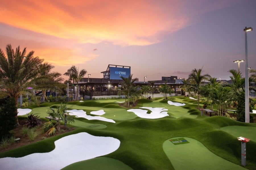 The first Texas location of PopStroke, a Florida-based golf entertainment facility designed by Tiger Woods, is coming to the Katy area in 2022. (Courtesy Newquest Properties)