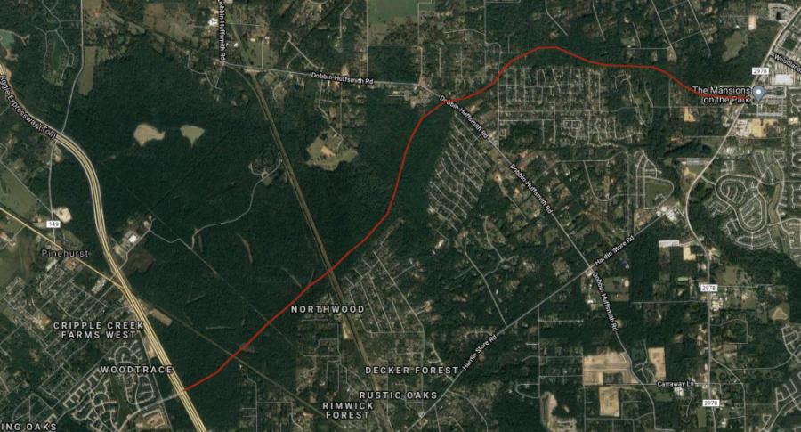 The Westwood Magnolia Parkway Improvement District is funding an extension of Woodtrace Boulevard from Hwy. 249 in Magnolia to FM 2978. (Screenshot via Google)