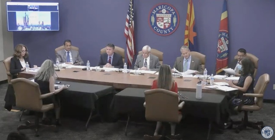 The Maricopa County Board of Supervisors met May 17. (Screen capture from YouTube)