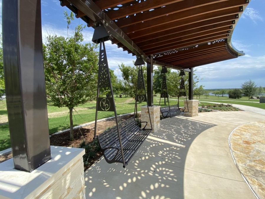 Yonders Point was completed May 20. The addition to Old Settlers Park offers an area to relax with swings, pergolas and lounges. (Courtesy Round Rock Parks and Recreation Department)
