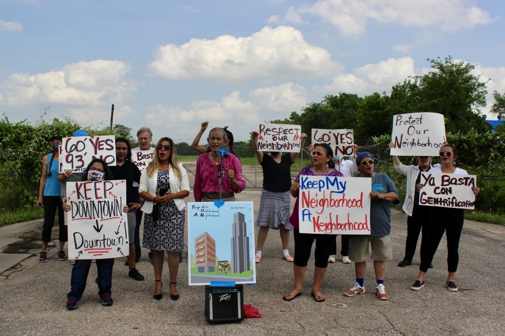 Daniel Llanes, chair of the Govalle/Johnston Terrace Combined Neighborhood Plan Contact Team, led a demonstration against the rezoning of the proposed Springdale Green PUD site June 9. (Ben Thompson/Community Impact Newspaper)