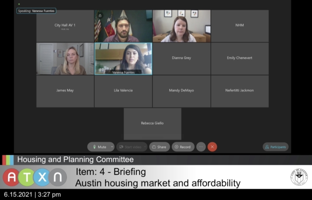 Austin City Council's Housing and Planning Committee met virtually June 15. (Screenshot via City of Austin)