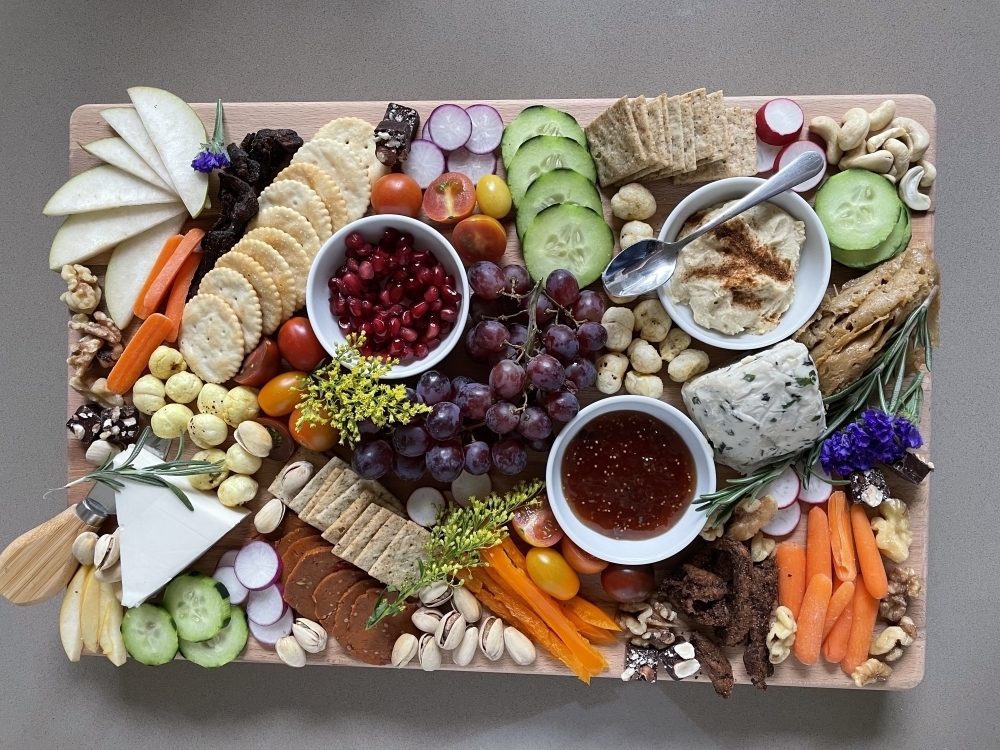 Wicked Bold Vegan Kitchen offers a variety of nuts, olives and cheeses in its charcuterie boards. (Courtesy Wicked Bold Vegan Kitchen)
