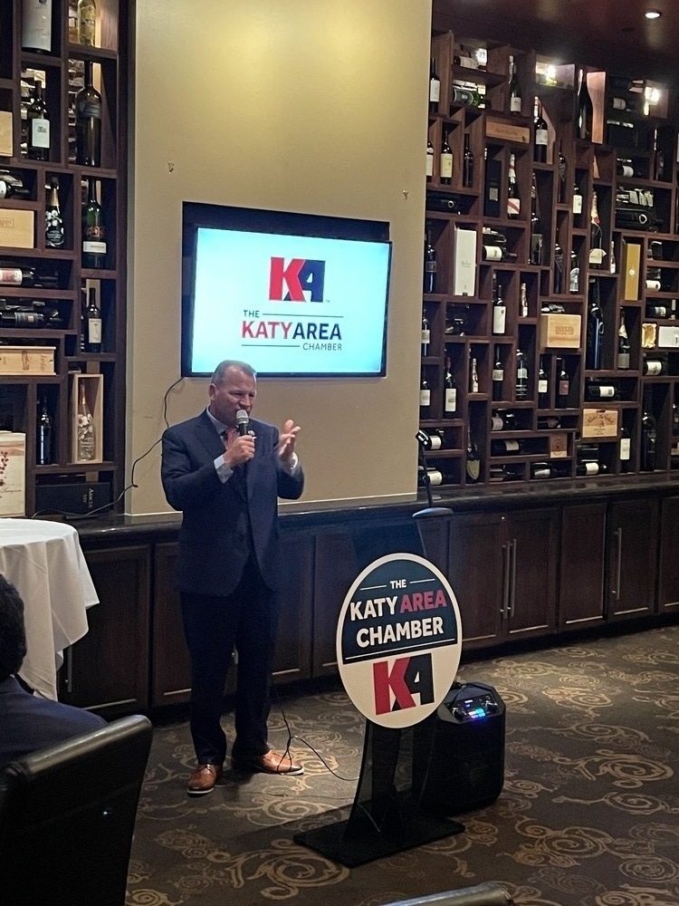 U.S. Rep. Troy Nehls, R-Richmond, gave a congressional update during a July 8 event hosted by the Katy Area Chamber of Commerce. (Laura Aebi/Community Impact Newspaper)