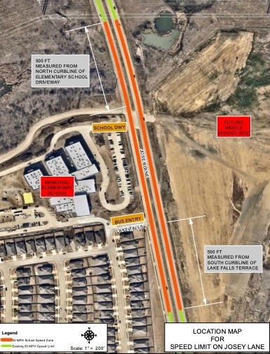 This map shows the area along Josey Lane near Memorial Elementary School that will be 35 mph. (Courtesy city of Lewisville)