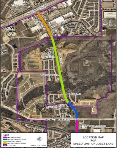 This map shows the area along Josey Lane that will be 50 mph. (Courtesy city of Lewisville)