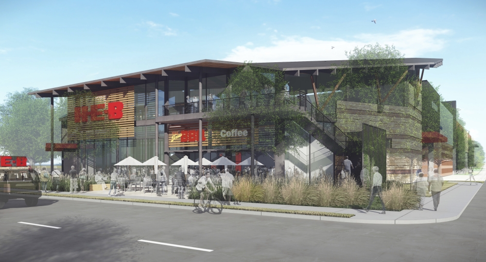 The development of the multistory building also includes underground parking and street improvements. (Courtesy H-E-B)