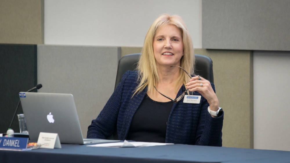 McKinney ISD board President Amy Dankel speaks at a January board meeting. (Courtesy McKinney ISD)