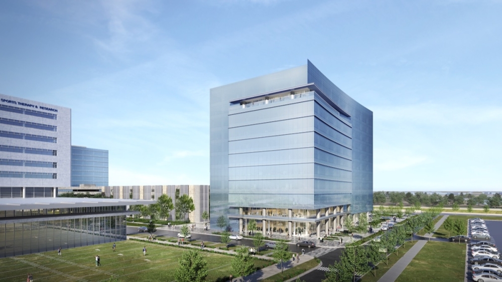 An 11-story, 313,000-square-foot office tower is set to be complete by the first quarter of 2023 at The Star on the northeast corner of Dallas North Tollway and Cowboys Way, Frisco. (Courtesy HKS Architects)