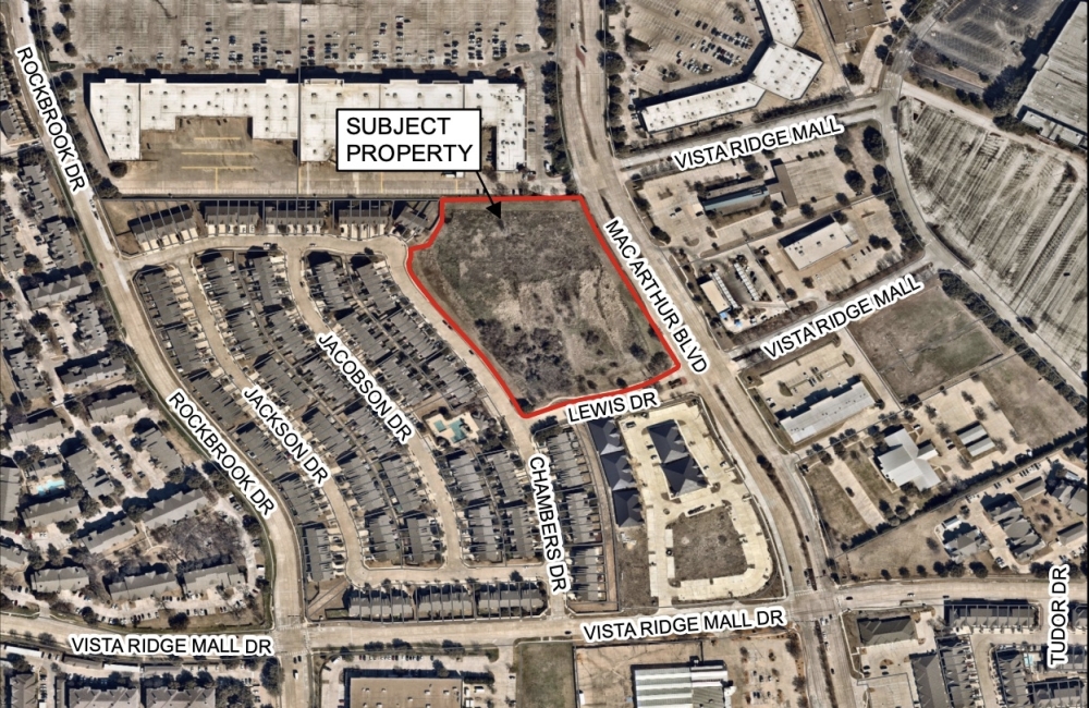 This map shows the location of the 121 MacArthur project. (Courtesy city of Lewisville)