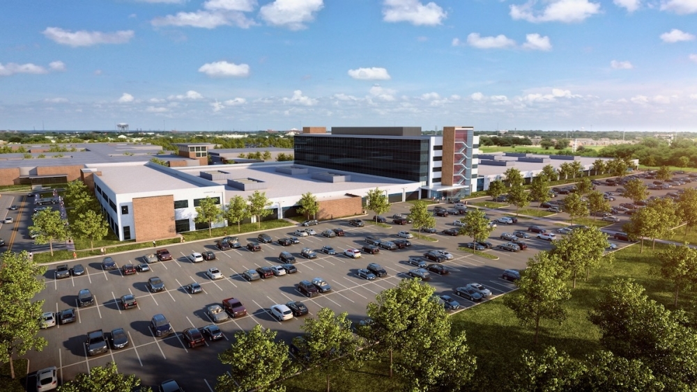 Raytheon Intelligence & Space unveiled plans Sept. 23 to build a new 400,000-square-foot factory, lab and office space at its McKinney campus, scheduled to open in 2025. (Rendering courtesy Raytheon Intelligence & Space)