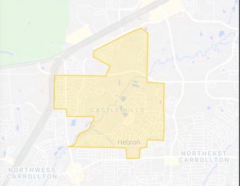 This map shows the area of Castle Hills that will be included in the service zone for the GoZone on-demand rideshare service. (Courtesy Denton County Transportation Authority)