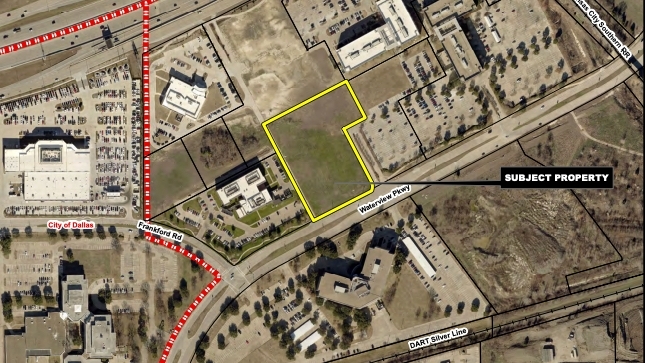 The subject property is located north of UT Dallas and the future Silver Line rail. (Courtesy city of Richardson)