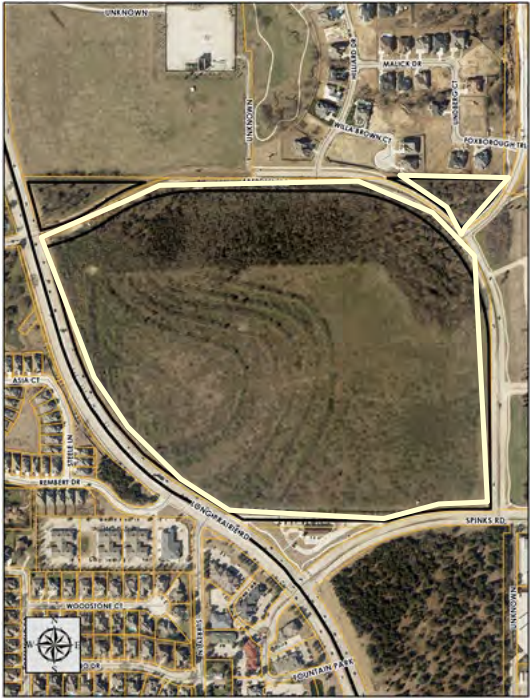 Zoning changes for a nearly 76 acre plot of land owned by Lewisville ISD sits between Spinks Road and Long Prairie Road. (Courtesy Town of Flower Mound)