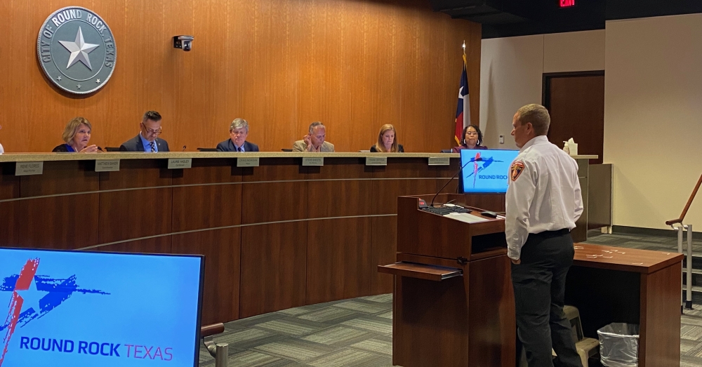 The appointment of Assistant Fire Chief Shane Glaiser as interim Fire Chief was confirmed by the Round Rock City Council Oct. 14. (Brooke Sjoberg/Community Impact Newspaper)