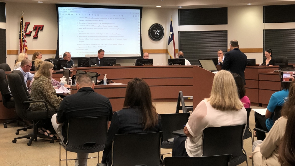 Lake Travis ISD trustees Oct. 20 approved communication standards with other area law enforcement. (Grace Dickens/Community Impact Newspaper)