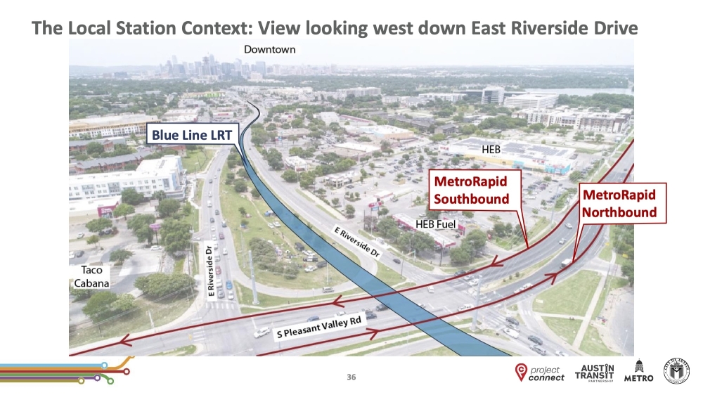 The Austin Transit Partnership is exploring above- and below-ground options for a transit center at the East Riverside Drive and South Pleasant Valley intersection. (Courtesy Austin Transit Partnership)