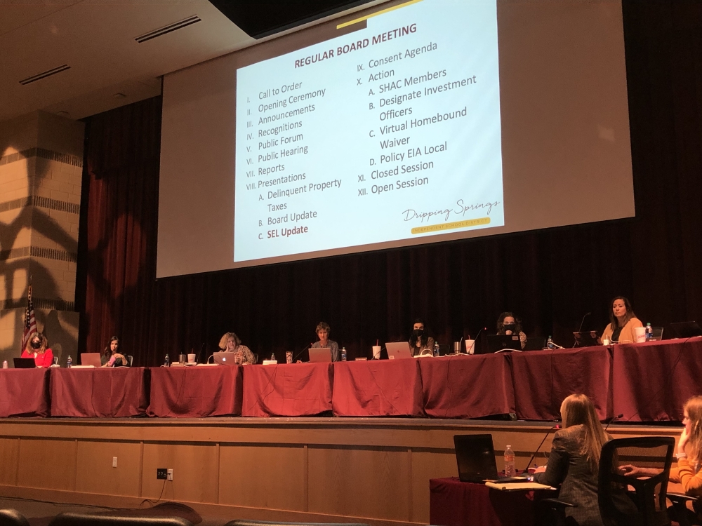 The Dripping Springs ISD board of trustees met Oct. 25 and discussed the possibility of approving a bonus for all district employees. (Maggie Quinlan/Community Impact Newspaper)