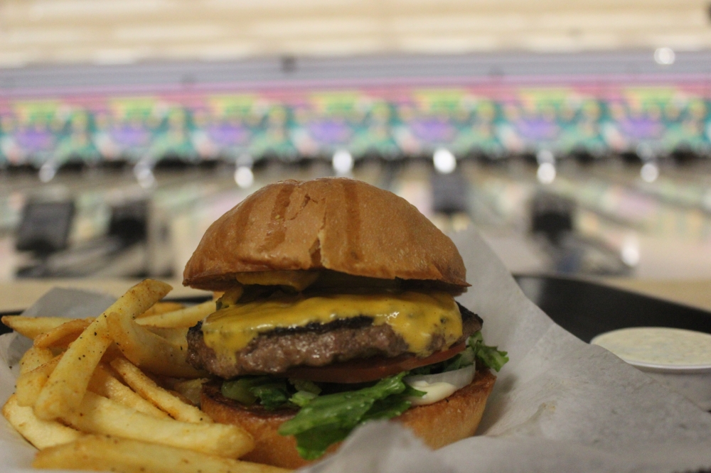 "The Dude" is the signature burger at Lebowski's Grill. (Olivia Aldridge/Community Impact Newspaper)