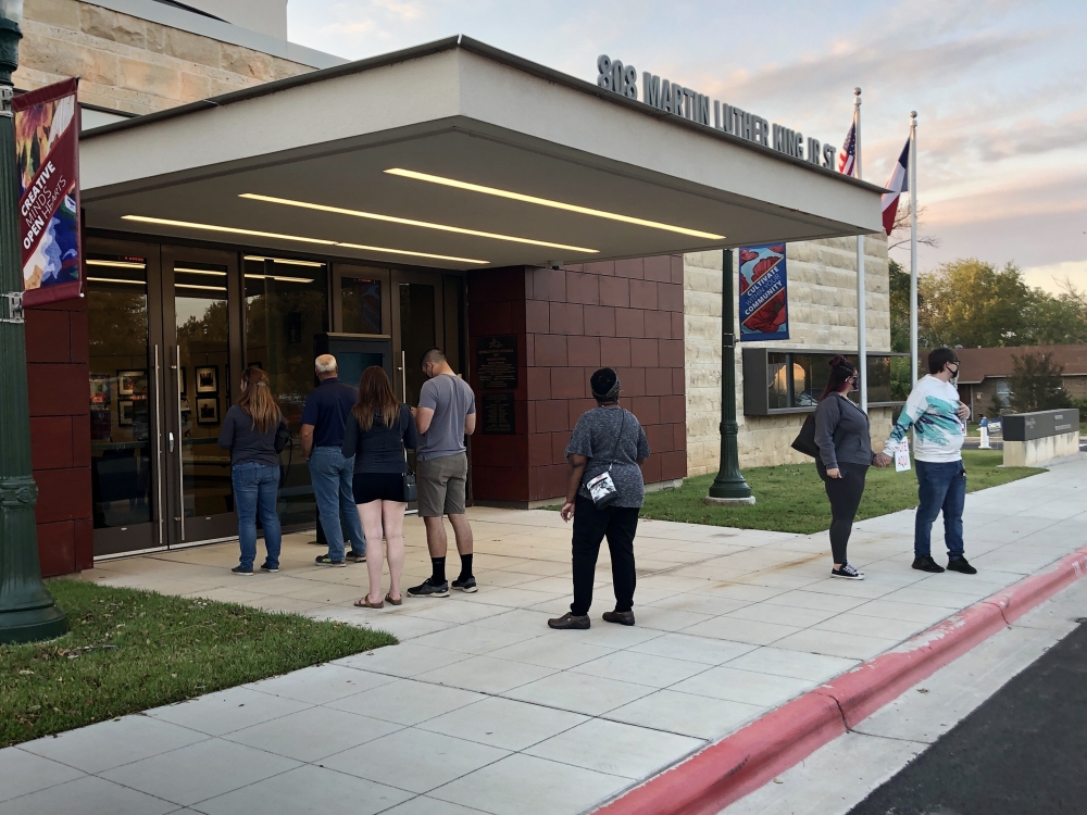 Voters wait in line at Georgetown City Hall on Election Day Nov. 2. Voters weighed in on a council seat, five GISD bond propositions and nine city charter amendments. (Brittany Andes/Community Impact Newspaper)