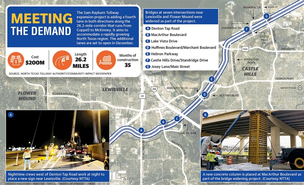 This map shows the stretch of Sam Rayburn Tollway in and around Lewisville. (Community Impact Newspaper)