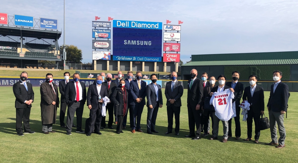 Williamson County officials met with Samsung executives at Dell Diamond in January. (Courtesy Williamson County)