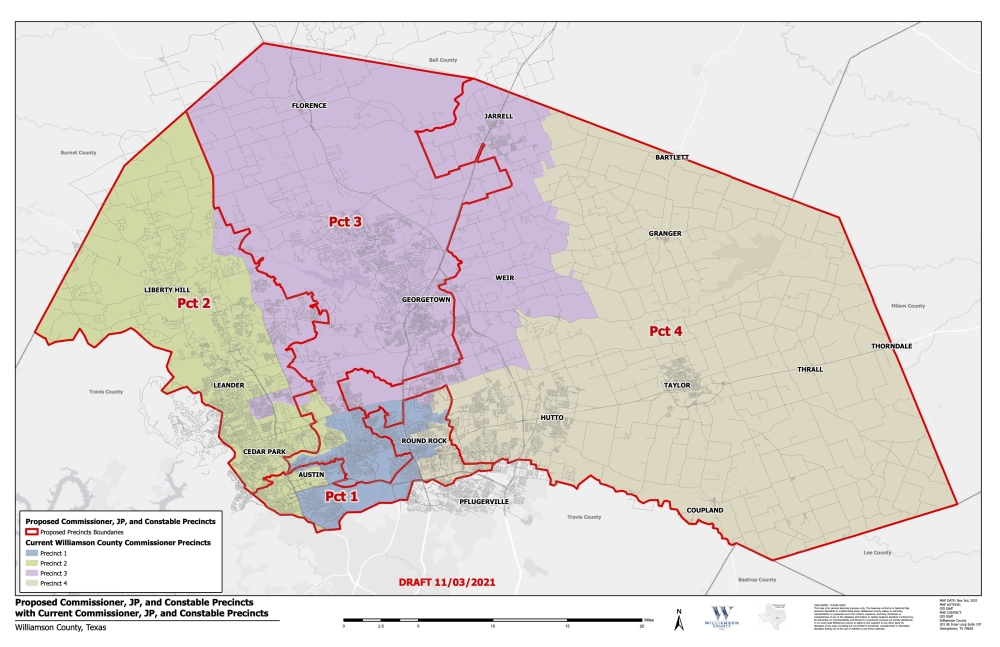 The proposed redraw of the Williamson County redistricting map. (Courtesy Williamson County)